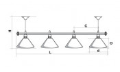 Лампа STARTBILLIARDS 4 пл. (плафоны антик медь,штанга синяя,фурнитура золото)