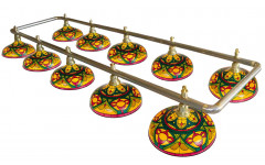 Лампа на десять плафонов "Colorful" (серебристо-золотистая штанга, цветной плафон D44см)