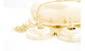 Лампа на шесть плафонов "Crown" (золотистая штанга, золотистый плафон D38см)
